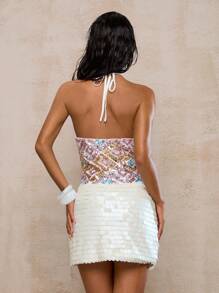 Glamine 女式华丽几何亮片挂脖背心 - 淺粉色 - 查看 2