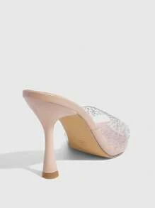 CUCCOO SZL CUCCOO Women's Fashion Rhinestone Bow TPU High Heel Sandals For Christmas - Apricot - View 3