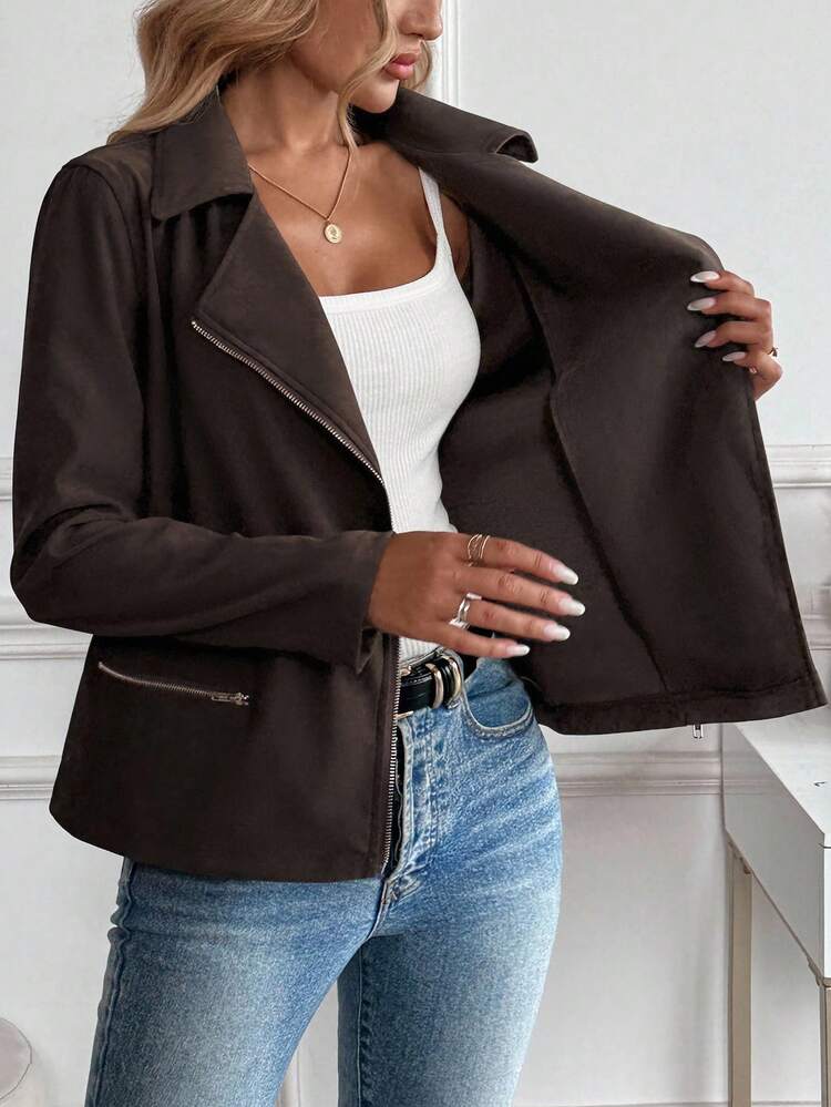 Women Solid Color Waterfall Style Elegant Office Blazer Brown Jacket Women Women Brown Jacket Brown Zip Up Jacket Women Brown Blazer Women Jackets For Women Casual
