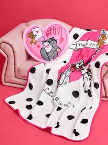 TOM & JERRY X SHEIN Valentine's Day Print Flannel Blanket - Multicolor - View 2