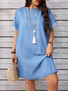 EMERY ROSE Plus Size Vacation Casual Washed Denim Dress