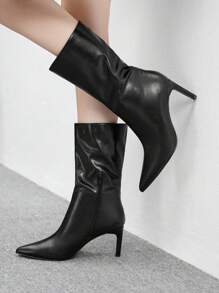 CUCCOO BIZCHIC 女式黑色 PU 尖头细高跟侧拉链时尚靴 - 黑色 - 查看 5