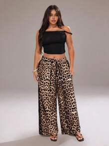 Rustia 大码休闲豹纹阔腿裤 - 彩色 - 查看 4