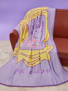 FRIENDS X SHEIN Coffee Cup Slogan Printed Flannel Blanket, Throw, Gifts,Spring / Winter - Mauve Purple - View 2