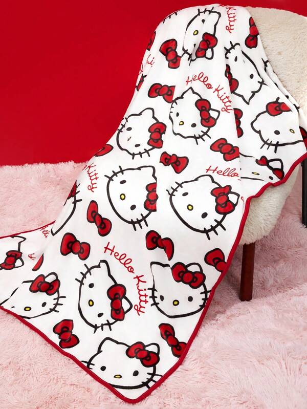 HELLO KITTY AND FRIENDS | SHEIN 1pc Cute Cartoon Pattern Double-Sided Flannel Blanket, Bed/Sofa Cover, Soft & Warm, Machine Washable, Multiple Sizes
