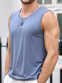 Manfinity VCAY Men's Casual Tomato Print Bodyfit Tank Top,Smog Blue Fruit Graphic Tees,Sleeveless Muscle Shirt,Aqua Blue,Summer,Streetwear,Vacation - Multicolor - View 3