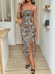 SHEIN LUNE Casual Women Animal Print Slip Cami Dress With Side Slit Vacation Outfits Woman Back To School Teacher Outfits For Women Cheetah Print Business Casual Woman Vacation Outfits Women Country Concert Outfit School Clothes Back To School Clothes Fall Women Clothes Western Wear Women Fall Women Clothes Leopard Print Teacher Casual Dresses For Woman Vacation Dress Airport Outfit For Women Old Money Style Women Going Out Outfits Airport Outfit Women Pencil Skirt Leopard Dress Animal Pr Zebra Print Dress - Multicolor - View 4