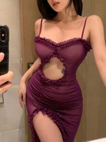 DAZY Camisón largo y sexy de encaje ajustado para mujer, vestido rojo para salir