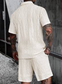 Manfinity CasualCool Men Solid Color Short Sleeve Polo Shirt And Shorts 2-Piece Set Cream Outfit Men Men Two Piece Set Summer Knit Two Piece Set Men,Men 2 Piece Set,Men Summer Outfits