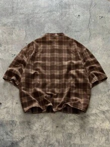 AXEPEAK 男士复古格子印花前扣短袖衬衫，夏季，emo - 彩色 - 查看 2