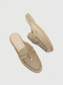 CUCCOO BIZCHIC 女士时尚杏色天鹅绒舒适通勤一脚蹬平底鞋，适合户外、休闲、工作、日常穿着 - 杏色 - 查看 6