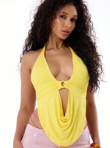 MUSERA Sexy Solid Color Draped Halter Neck Backless Top Vacation Ibiza Boho Club Sexy Festival Festival Western Night Out Going Out Tops Club Party Fall Winter Christmas,Elegant