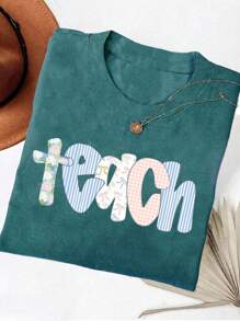 INAWLY Bequemes farbiges Lehrershirt, Lehrerblusen, Kindergärtner Lehrershirt, Lehrershirt, Rückkehr zur Schule Shirt, Lehrerin T-Shirt für den Lehrertag