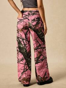 Easelle 女式枝形图案口袋宽松休闲百搭牛仔裤 - 粉色 - 查看 2