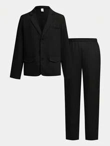 SHEIN 2pcs/Set Tween Boy Summer Casual Gentleman Style Solid Color Jacket & Elastic Waist Formal Pants Set, Suitable For Birthday Party, Formal Event, Performance, Wedding, Boys Suits, Kids Boy Suit, Boys Dress Suit,In Fall/Winter