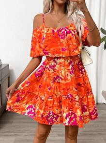 SHEIN Clasi Váy ngủ trễ vai in hoa cho kỳ nghỉ thường ngày của phụ nữ - Nhiều màu - Xem 5