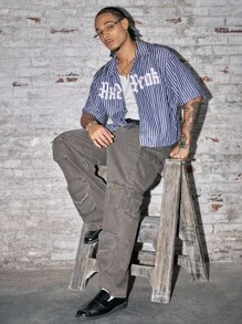 AXEPEAK 男士翻领短袖宽松印花休闲衬衫 - 彩色 - 查看 5