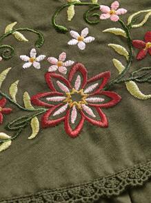 ROMWE Fairycore Women Floral Embroidery Bowknot Cami Tank Top - Army Green - View 5