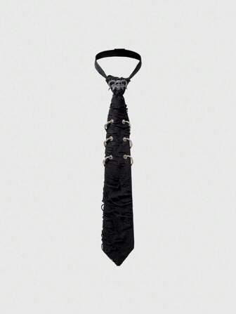 Grunge Punk Gothic Steampunk Style Tie With Metal Skull Buckle, Asymmetrical Textures, Niche Fashion Accessory For Men And Women, Suitable For Parties, Gatherings, Social Events, And Photo-Taking