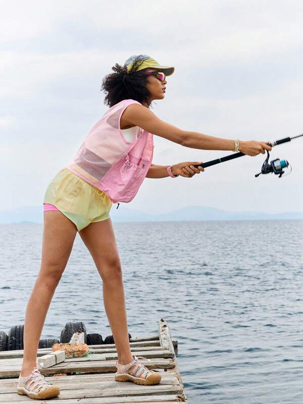 SHEIN In My Nature Chaleco de mujer con parches y diseño calado, para exteriores
