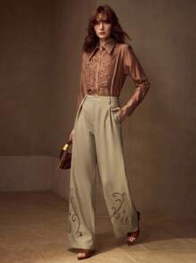 MOTF PREMIUM PANTALONES CALADOS CON BORDADO - Caqui - Ver 6