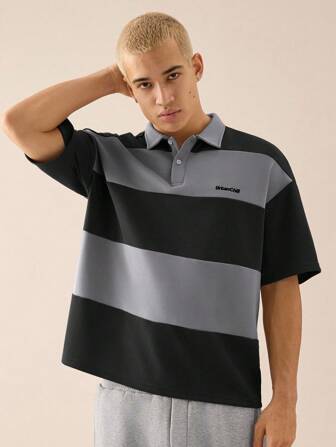 SWAVVY Chemise polo ample à manches courtes, tricotée, décontractée et quotidienne pour hommes