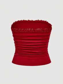 SHEIN MOD Top halter de verano con estampado de cerezas para tallas grandes, top tubo rojo sin tirantes estilo Y2K para fiestas