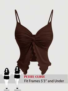 SHEIN PETITE CURVE Women's Plus Size Twist Front Crisscross Sleeveless Top,Cute Tops,Cami Women Summer Clothing Woman S Summer Clothes,For People Of Shorter Stature - Brown - View 1