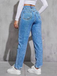 EURMUSE Jeans de tela vaquera casuales de lavado claro y desgastados con silueta entallada para mujer - Lavado ligero - Ver 2