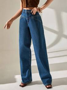 CLARA VERO Women's Casual Loose Fit Pocketed Wide Leg Jeans, Versatile