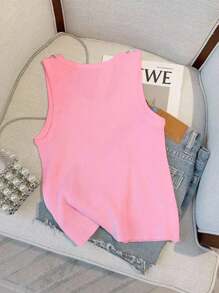 GlowEve Women's Diamond Decor Ribbed Crew Neck Tank Top - Pink - View 2
