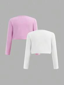SHEIN Girlism 2pcs/Set Jaket Lengan Panjang Polos Kasual dengan Resleting untuk Anak Perempuan Remaja, Cocok untuk Musim Gugur/Dingin - Mauve Purple - View 2