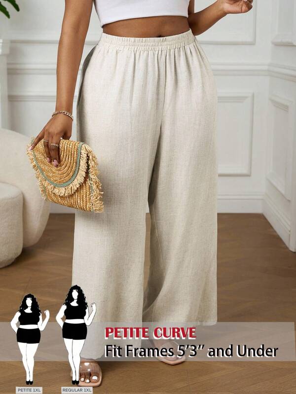 SHEIN PETITE CURVE Plus Size Casual Versatile Solid Color Straight Leg Pants Teacher Outfits For Women