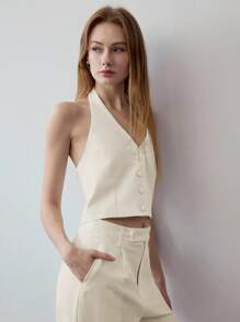 MOTF STUDIO BUTTON UP HALTER WAISTCOAT