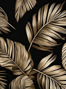 Manfinity RSRT Men's Casual Summer Holiday Vacation Style Allover Print Short Sleeve Shirt Men Tropical Print Shirt Men Palm Tree Shirt Black And Gold Hawaiian Shirt Men Summer Shirt Men Hawaiian Shirt Men's Palm Tree Shirt Men Hawaiian Print Shirts - Black and Gold - View 5