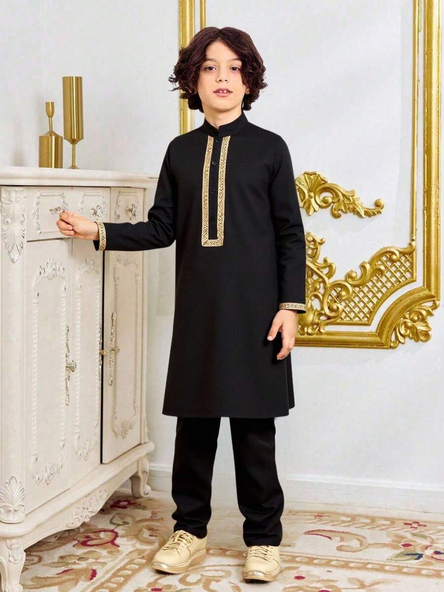 Set de 2 piezas de bata y pantalones vintage para adolescentes, apto para festivales - Negro - Ver 1