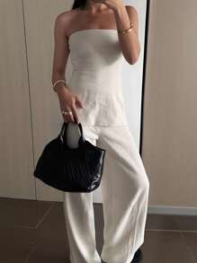 INAWLY 1 bộ áo hai dây màu trơn thường ngày cỡ lớn mùa hè và quần hai mảnh - Màu be - Xem 1