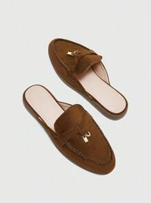 CUCCOO BIZCHIC Women's Fashionable Brown Suede Comfortable Commuter Flat Mule Slip-On Shoes, Suitable For Outdoor, Shopping, Work, Daily Wear, Versatile For Christmas Spring Shoes - Brown - View 3