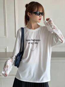 Dazy Kids 青少年女孩休闲宽松白色长袖 T 恤，二合一，秋季 - 白色 - 查看 2