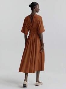 Ontre 2025 女式夏秋度假纯色荷叶边下摆无袖长裙，波西米亚风格，度假和节日，卡其色长裙，乡村音乐节服装，办公室教师服装，商务休闲装 - 紅色 - 查看 4