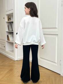 SHEIN Meisjes tussen de tween losse oversized vlinderapplicatie sweatshirt en aansluitend flared broekpak