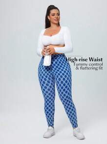 SHEIN Essnce Plus Size Stretch Slim Fit Stretchy Knit Casual Jeans - Blue - View 3