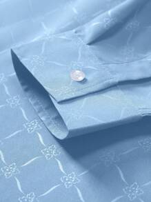 Manfinity Mode Men's Button Down Long Sleeve Slim Fit Business Formal Dress Shirt,Long Sleeve Men Shirt Light Blue Shirts For Men Baby Blue Dress Shirt Men Light Blue Dress Shirt Light Blue Patterned Dress Shirt Business Casual Light Blue Shirt, For Fall - Blue - View 6