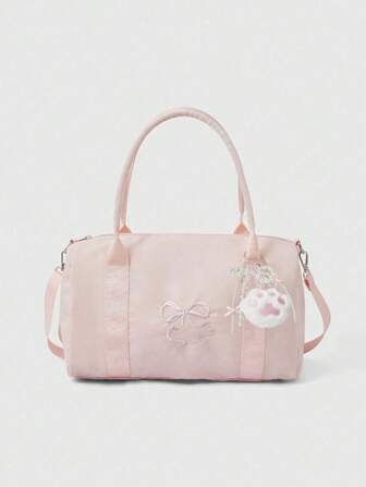 Kawaii Patrón floral: 84225 Bolso de viaje corto con lazo bordado para mujer, maletín, bolso de hombro, 2 en 1, gran capacidad, ligero, para deportes, gimnasio, plegable, impermeable, para equipaje de viaje.