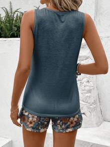 SHEIN LUNE 2 件套大码女式休闲花卉图案服装，适合夏季