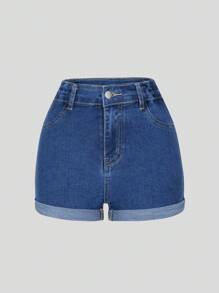 Girls Denim Shorts, 3-Pack Elastic Waist Zip Closure Rolled Cuffs Skinny Washed Casual Outdoor Shorts For Teenagers - Multicolor - View 8