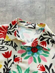 AXEPEAK Camicia estiva da uomo a maniche corte, con stampa floreale tropicale e bottoni frontali