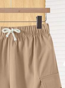 SHEIN 青少年男孩休闲工装口袋短裤，运动街头朋克摇滚校园休闲，适合春夏季卡其色工装短裤