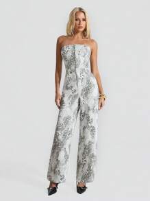 SHEIN Unity 性感优雅女式牛仔连体裤和工装裤 - 藍色 - 查看 4