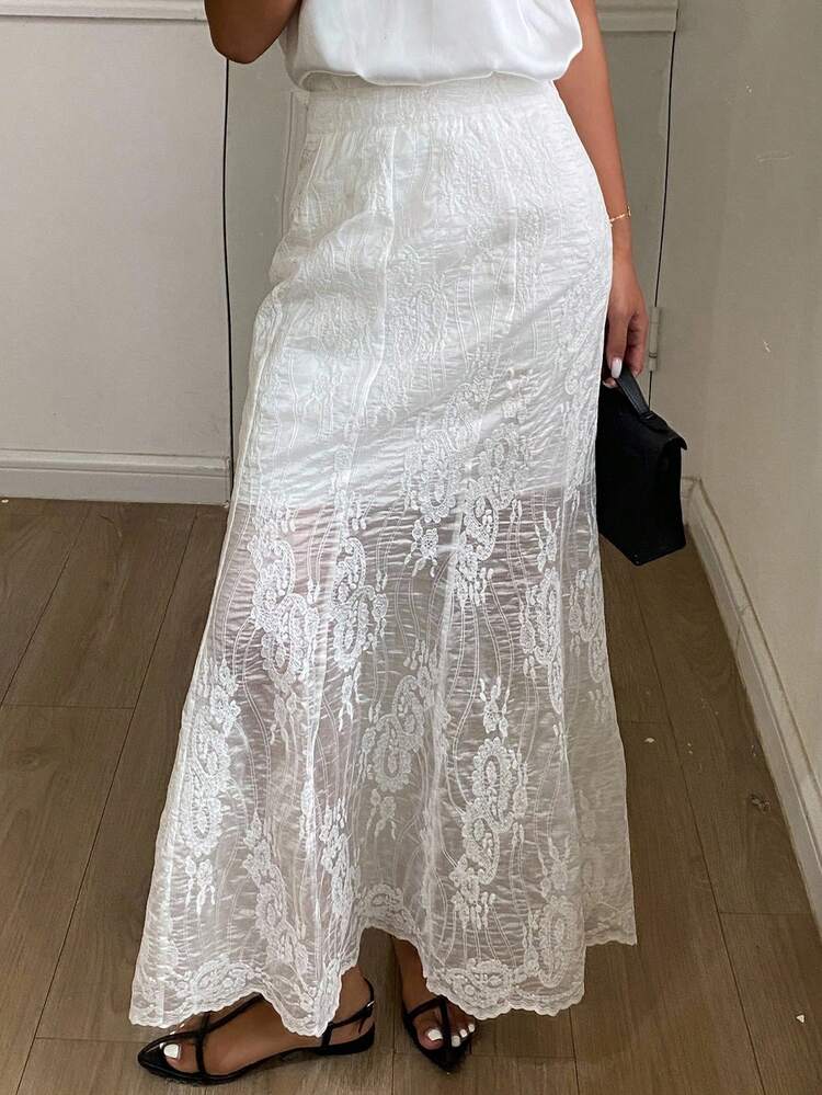 Solid Color Mermaid Skirt, Jacquard Fabric, Elegant Summer Women Skirt